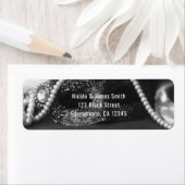 ブラック&ホワイトマスカレードマスク&パール招待状 ラベル (インサイチュ)