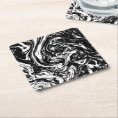 ブラック&ホワイトマーブルスタイル紙コースター スクエアペーパーコースター (アングル)