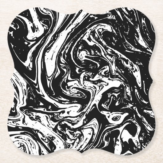 ブラック&ホワイトマーブルスタイル紙コースター ペーパーコースター (正面)