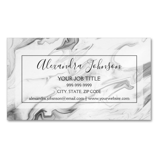 ブラック&ホワイトマーブルストーンプロフェッショナル モダン マグネット名刺 (正面)