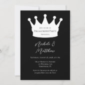 ブラック&ホワイトミニマリストクラウン婚約パーティ 招待状 (正面)