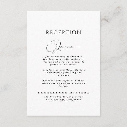 ブラック&ホワイトミニマリストシックなウェディングレセプション エンクロージャーカード (正面)