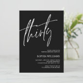 ブラック&ホワイトミニマル30th誕生日招待状 招待状 (スタンド正面)