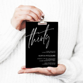 ブラック&ホワイトミニマル30th誕生日招待状 招待状