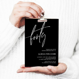 ブラック&ホワイトミニマル40th誕生日招待状 招待状