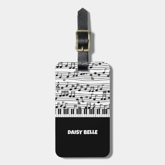 ブラック&ホワイトミュージカルノート荷物タグ ラゲッジタグ (正面縦)