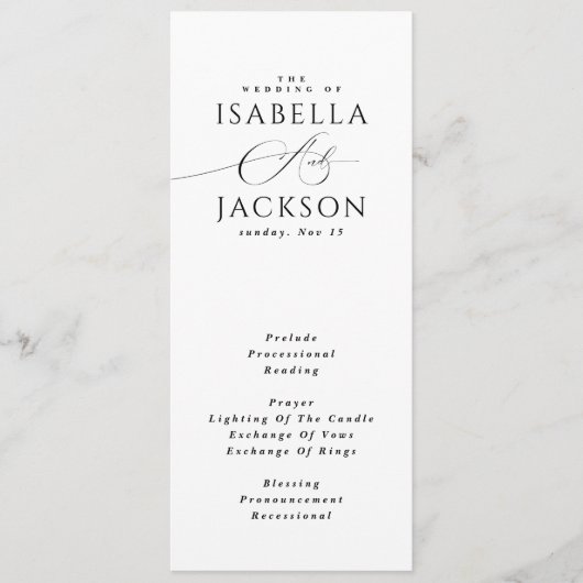 ブラック&ホワイトモダンシンプルシックエレガントな結婚式 プログラム (正面)