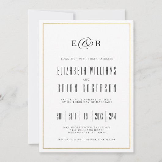 ブラック | ホワイトモダン結婚式招待状 招待状 (正面)