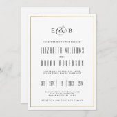 ブラック | ホワイトモダン結婚式招待状 招待状 (正面/裏面)