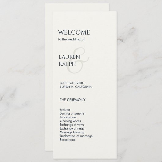 ブラック&ホワイトモノグラムウェルカム結婚式 プログラム (正面/裏面)