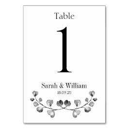 ブラック&ホワイトユーカリプタス結婚クレスト テーブルナンバー