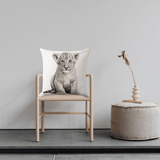 ブラック&ホワイトライオンクブスクエア装飾用クッション クッション