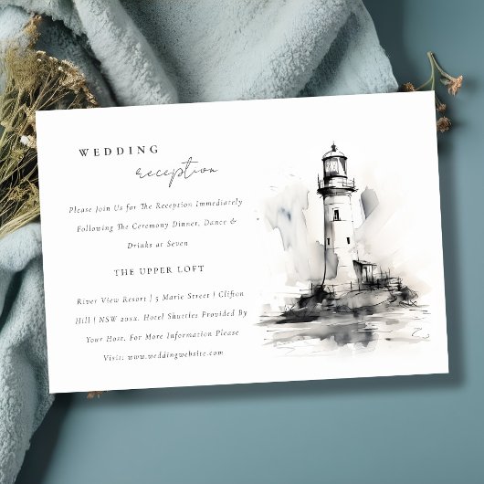 ブラック&ホワイトライトハウスコースタルウェディングレセプション エンクロージャーカード