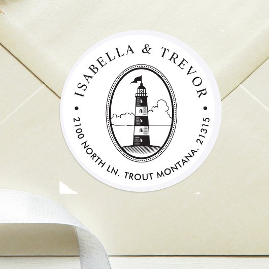 ブラック&ホワイトライトハウス |テーマ航海の化 ラウンドシール