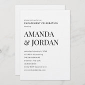 ブラック&ホワイトラックスミニマル婚約 招待状 (正面/裏面)