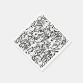 ブラック&ホワイトラビットスケッチモダンバニーデザイン スタンダードカクテルナプキン (角)