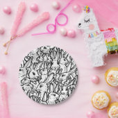 ブラック&ホワイトラビットスケッチモダンバニーパターン ペーパープレート (パーティー)