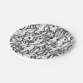 ブラック&ホワイトラビットスケッチモダンバニーパターン ペーパープレート (アングル)