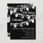ブラック+ホワイトランタンカスタム40歳の誕生日 招待状 (正面/裏面)