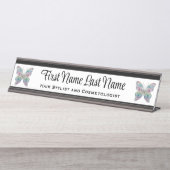 ブラック&ホワイトレインボーバタフライステーションネームプレート デスクネームプレート (正面)