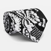 ブラック&ホワイトレザー&レース ネクタイ (ロール)