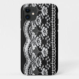 ブラック&ホワイトレザー&レース iPhone 11 ケース