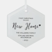 ブラック&ホワイトレタリングニューホームアドレスクリスマス ガラスオーナメント (正面)