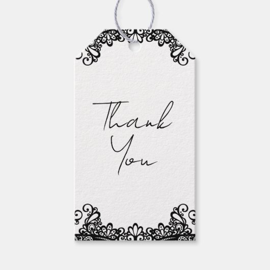 ブラック&ホワイトレースエレガントな結婚式 ギフトタグ (正面)