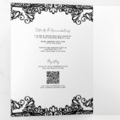 ブラック&ホワイトレースエレガントな結婚式 三つ折り招待状 (内部最初)