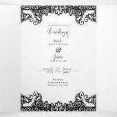 ブラック&ホワイトレースエレガントな結婚式 三つ折り招待状 (内部中)