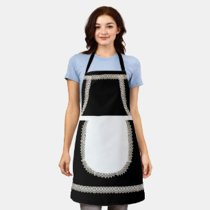 ブラック  ホワイトレースフランスのメイドの衣装 エプロン