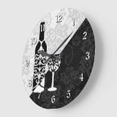 ブラック&ホワイトレースワインボトルラウンドクロック ラージ壁時計 (傾斜)