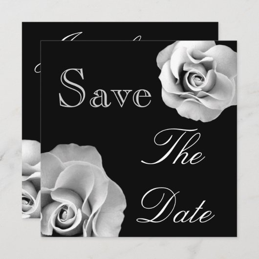 ブラック&ホワイトローズウエディングセーブザデート招待状 セーブザデート (正面/裏面)