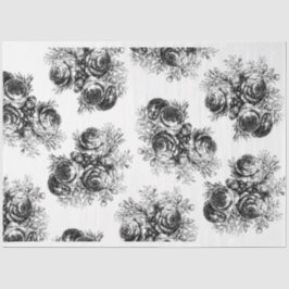 ブラック&ホワイトローズフローラデクページ紙 薄葉紙