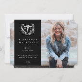 ブラック+ホワイトローレルリースメディカル学位フォト 案内状 (正面)