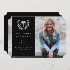 ブラック+ホワイトローレルリースメディカル学位フォト 案内状