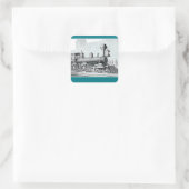 ブラック&ホワイトヴィンテージスチームトレインイラストレーション スクエアシール (バッグ)