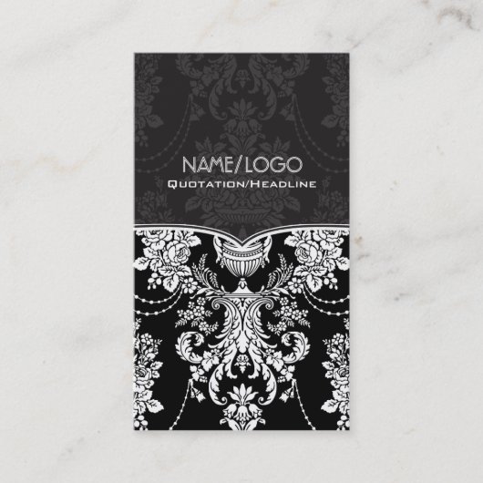 ブラック&ホワイトヴィンテージバロックスタイルデザイン 名刺 (正面)