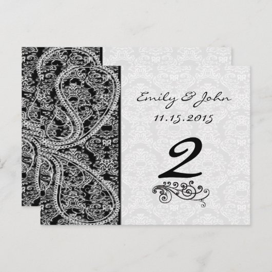 ブラック&ホワイトヴィンテージペイズリーダマスクウェディング ポストカード (正面/裏面)