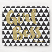 ブラック&ホワイト三角形ガールボスフェイク金ゴールド事務所 マウスパッド (正面)