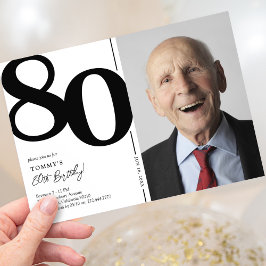 ブラック&ホワイト写真 80歳の誕生日パーティー 招待状