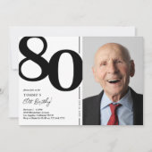 ブラック&ホワイト写真 80歳の誕生日パーティー 招待状 (正面)