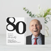 ブラック&ホワイト写真 80歳の誕生日パーティー 招待状 (スタンド正面)