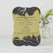 ブラック＆ホワイト大理石の結婚式招待状 RSVP (スタンド正面)