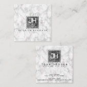 ブラック＆ホワイト大理石デザイン モダンなイニシャル ビジネスカード (正面/裏面)