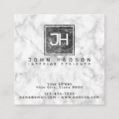 ブラック＆ホワイト大理石デザイン モダンなイニシャル ビジネスカード (裏面)