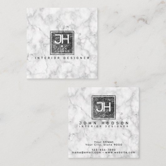 ブラック＆ホワイト大理石 デザイン モダン モノグラム ビジネス カード (正面/裏面)