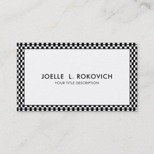 ブラック&ホワイト市松模様にフレーム汎用名刺 名刺 (正面)