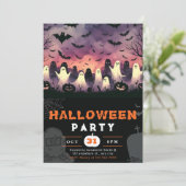 ブラック&ホワイト幽霊墓地不気味なスカイハロウィーン 招待状 (スタンド正面)