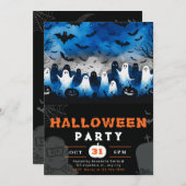 ブラック&ホワイト幽霊墓地不気味なスカイハロウィーン 招待状 (正面/裏面)
